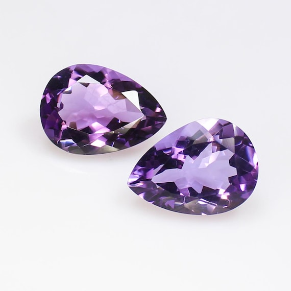 Faceted Purple Amethyst Gemstones: Natural Pear Shape Pair (18x13x8mm)