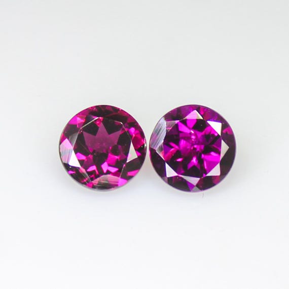 Faceted Rhodolite Garnet Pair: Round Cut Pink Gemstones, 2.30 Carats