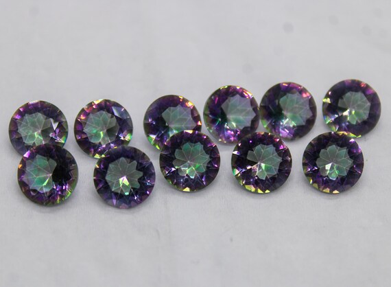 Faceted Round Mystry Quartz Gemstone: Rainbow Coated, 10x10x6 MM Size