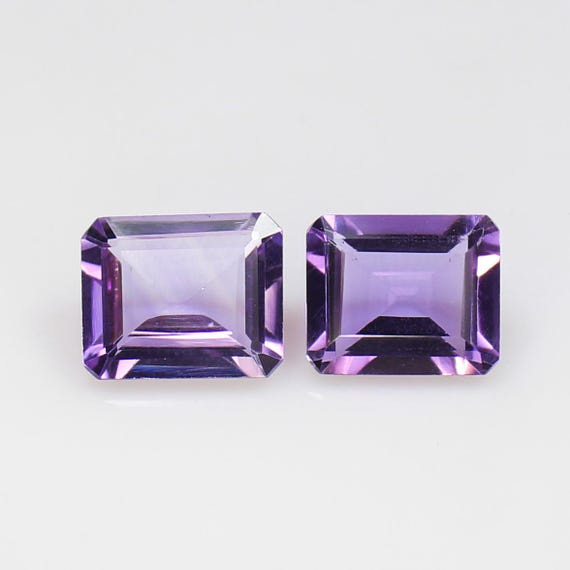 Natural Amethyst Pair: Faceted Emerald Cut Gemstones (12x9x5 mm, 7.30 CT)