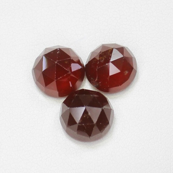 Faceted Red Garnet Trio: 18 Carats, 10mm Rose Cut Gemstones