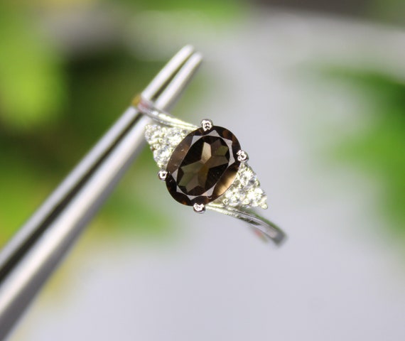 Natural Smoky Quartz .925 Sterling Silver Ring - US Size 7