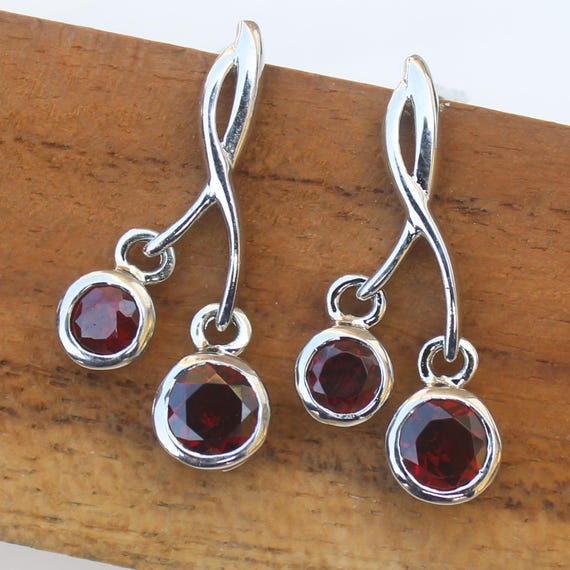 Natural Red Garnet Vintage Studs With 925 Sterling 3.50 Grams January Birthstone