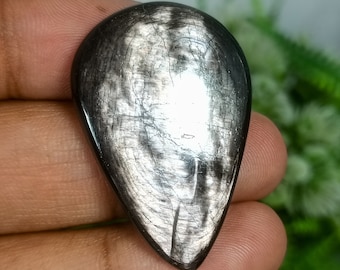 Natural Black Hypersthene Pear Cabochon - 54.00 Ct, 38X25X5 MM