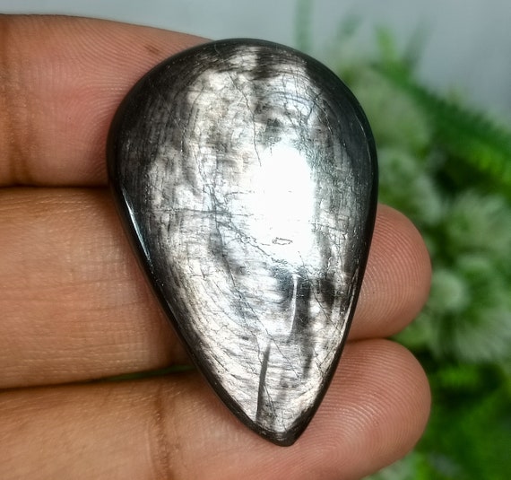 Natural Black Hypersthene Pear Cabochon - 54.00 Ct, 38X25X5 MM