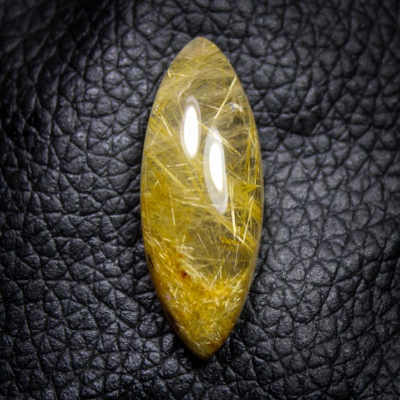 Natural Golden Rutile Quartz Cabochon: Marquise Gemstone (29x11x7 MM)