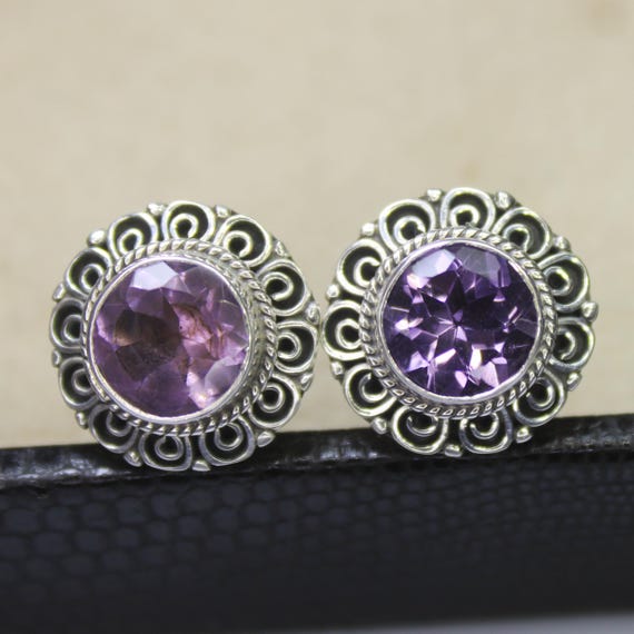 Natural Purple Amethyst Vintage Studs With 925 Sterling 5.10 Grams February Birthstone