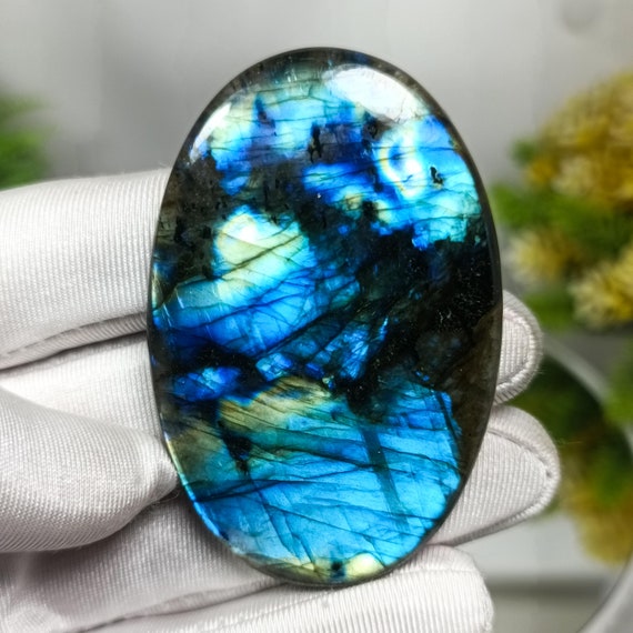 Blue Fire Labradorite Cabochon: Oval Healing Crystal Gemstone (62X41X7 mm)