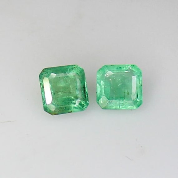 Natural Zambian Emerald Cushion Shape Pair Faceted 0.95 Ct Emerald, 4x3 MM, Making For Jewelry, Ring, Earrings Pendant, Necklace
