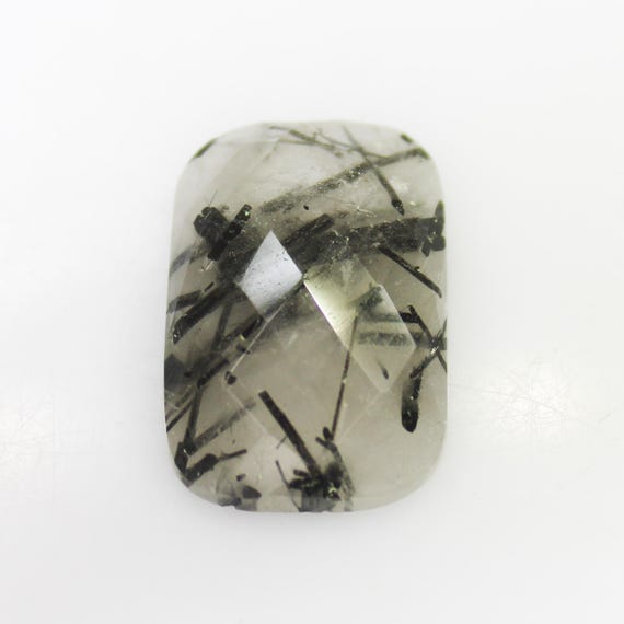 Natural Faceted Black Rutile Quartz: Cushion Shape Gemstone (10.30 Carats, 19x13x5 mm)