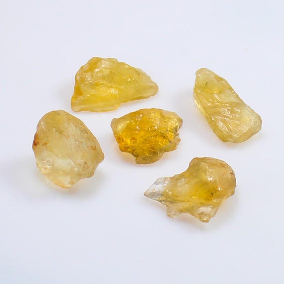 Natural Citrine Raw ( 46.00 CTS ) 5 Pcs Lot Citrine Stone, Raw Citrine Quartz Crystal Rough Citrine Healing Crystal Gemstone, 15 - 22 MM