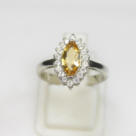 Natural Yellow Citrine Vintage Ring With .925 Sterling Silver And Cubic Zirconia Around Available With All U.S Sizes