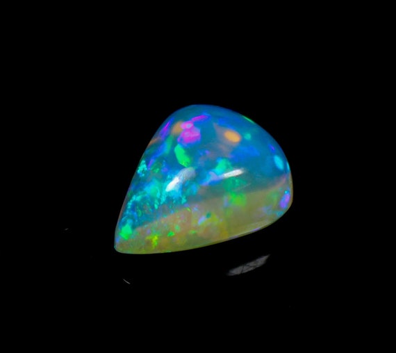 Natural Ethopian Opal Cabochoan,Amazing Multi Fire Opal 2.35Ct Piece,Beautiful Pear White Base Opal,Amazing Quality 11X9X5 MM