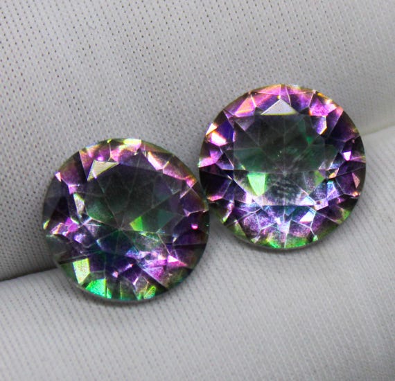Faceted Mystry Quartz Pair Gemstone: Rainbow Quartz Loose Gems 6.20 Carat (10X10X6 MM)