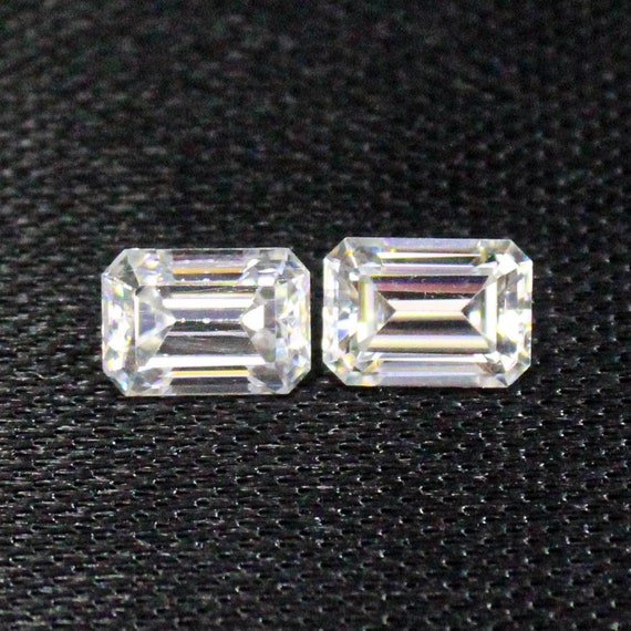 Emerald Cut White Moissanite Diamond Pair: 2.00 Carats, 7x5x3 mm