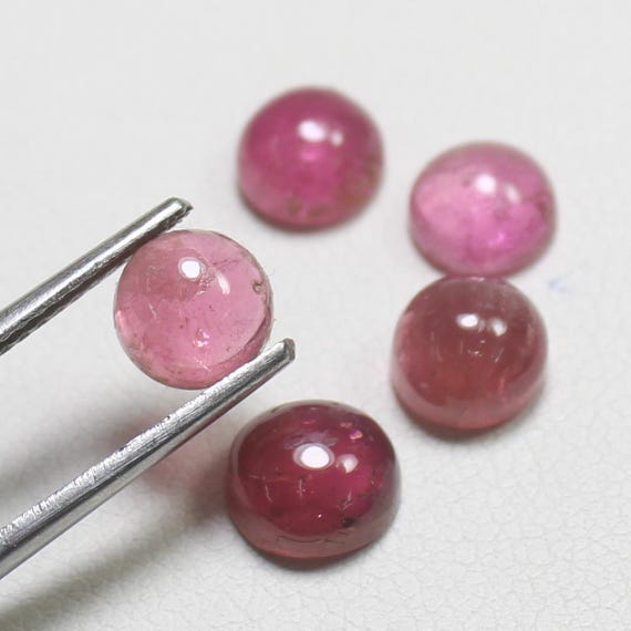Natural Pink Tourmaline Cabochon 5 Pieces Lot In Round Shape 4.80 Carats 6 mm Size  For Making Jewelry