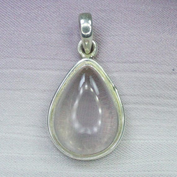 Natural Pink Rose Quartz Sterling Silver Pendant Necklace - October Birthstone
