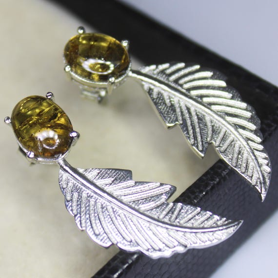 Natural Yellow Tourmaline Vintage Studs With 925 Sterling 6.45 Grams October Birthstone