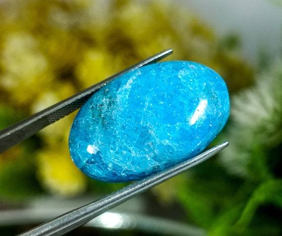 Natural Blue Apatite Cabochon: 27.35 ct Oval Gemstone (15.5X24x7 MM)