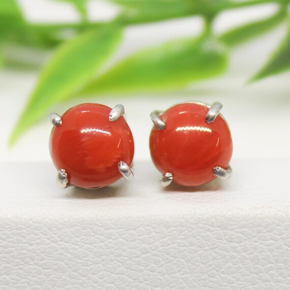 Natural Red Coral Vintage Studs With 925 Sterling 1.85 Grams March Birthstone