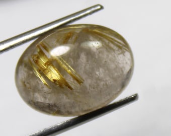 Golden Rutile Quartz Cabochon: Oval Gemstone for Jewelry Making (7.39 Carats, 14.9x11x6 mm)