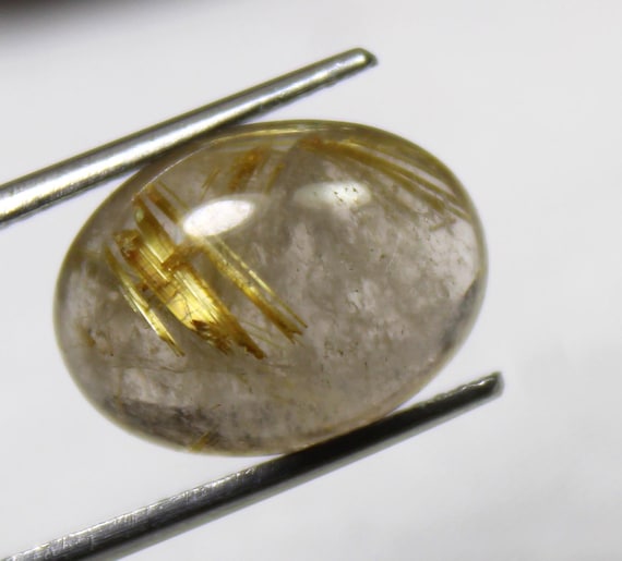 Golden Rutile Quartz Cabochon: Oval Gemstone for Jewelry Making (7.39 Carats, 14.9x11x6 mm)