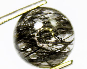 Black Rutile Quartz Cabochon: Round Shape Gemstone (4.70 Carats, 10x10x6 mm)