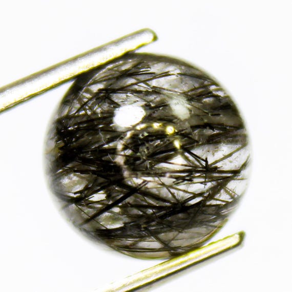 Black Rutile Quartz Cabochon: Round Shape Gemstone (4.70 Carats, 10x10x6 mm)
