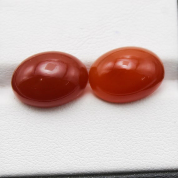 Natural Orange Carnelian Pair Cabochon: Oval Shape Gemstone 12.00 Carat 14x10x5 mm