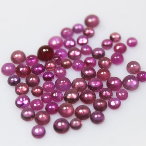Natural Pink Ruby Cabochon Lot: Round Gemstone, 3-4 mm