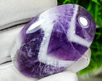 Natural Chevron Amethyst Cabochon: Oval Purple Gemstone (50x32x8 MM)