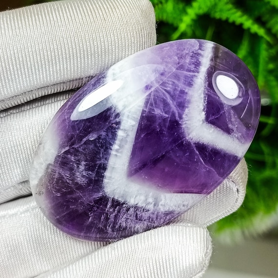 Natural Chevron Amethyst Cabochon: Oval Purple Gemstone (50x32x8 MM)