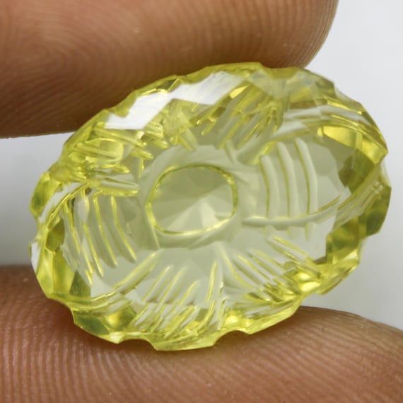 Natural Faceted Lemon Quartz Carving Gemstone: 13.15 Carat ( 19x14x7 mm Size )