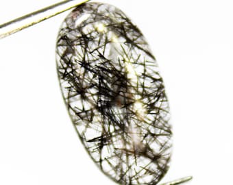 Black Rutile Quartz Cabochon: Oval Shape Gemstone (8.90 Carats, 21x11x4 mm)