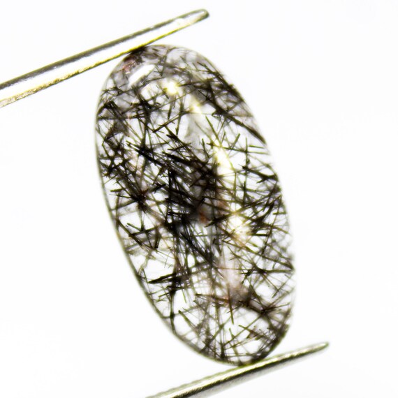Black Rutile Quartz Cabochon: Oval Shape Gemstone (8.90 Carats, 21x11x4 mm)