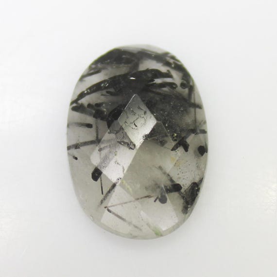 Natural Faceted Black Rutile Quartz: Oval Shape Gemstone (4.75 Carats, 16x11x4 mm)