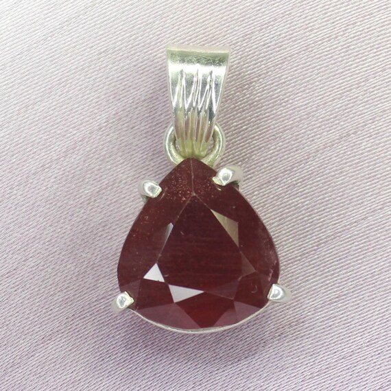 Pink Ruby Sterling Silver Pendant Necklace - July Birthstone