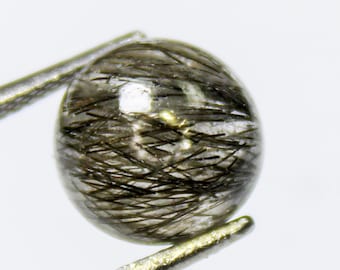 Black Rutile Quartz Cabochon: Round Shape Gemstone (4.65 Carats, 10x10x6 mm)