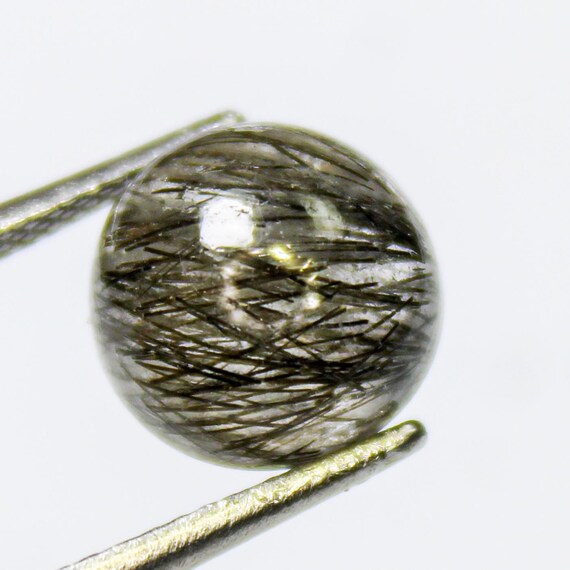 Black Rutile Quartz Cabochon: Round Shape Gemstone (4.65 Carats, 10x10x6 mm)