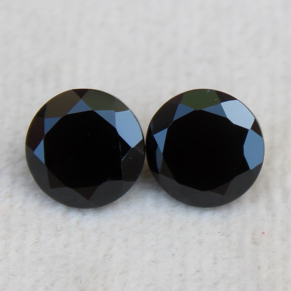 Black Spinal Round Shape Pair Spinal Gemstone: Faceted Jewelry Making (9x9x5 MM, 6.55 CTS )