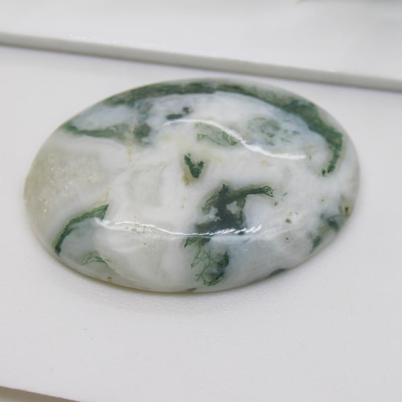 Natural Tree Agate Cabochon: Oval Gemstone for Jewelry Making (36x25x6 Carats, 45.20 mm)
