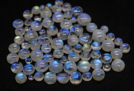 Natural Rainbow Moonstone Round Cabochon: Loose Gemstone ForJewelry Making