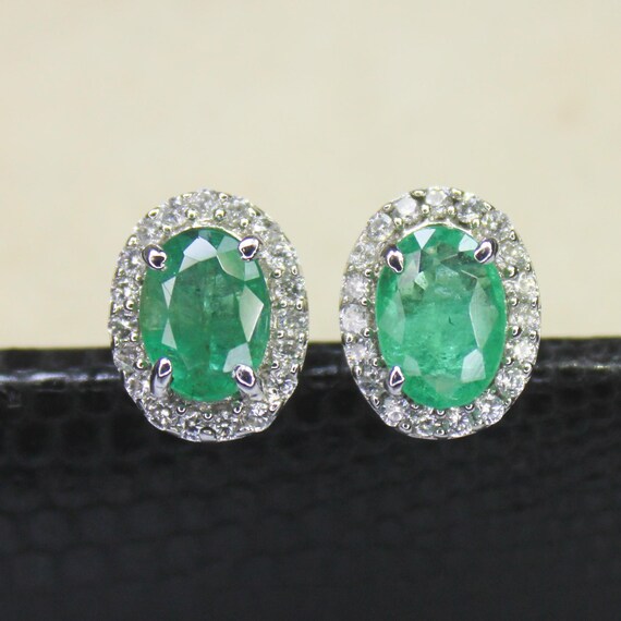 Natural Green Emerald Vintage Studs With 925 Sterling 2.35 Grams May Birthstone