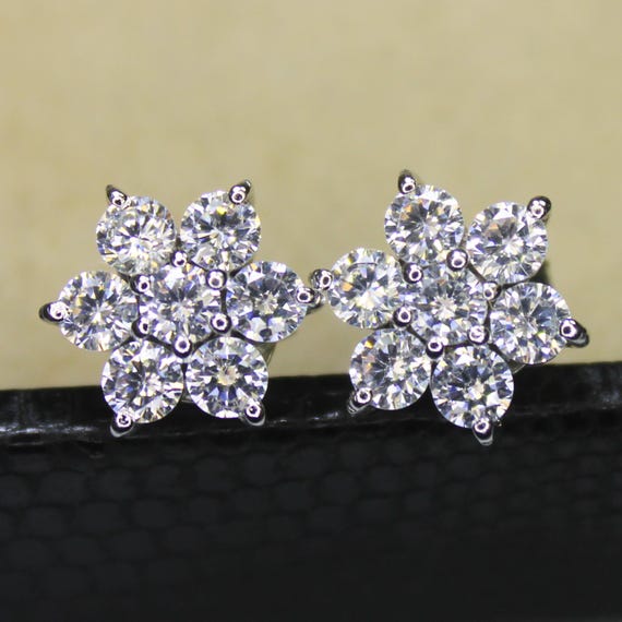 Natural White Zircon Vintage Studs With 925 Sterling 3.00 Grams December Birthstone