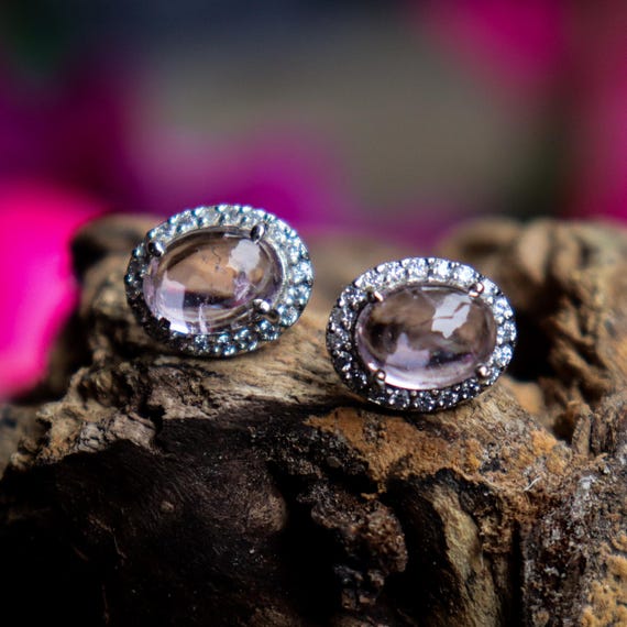 Hand Made Sterling Silver Studs Of Natural Pink Morganite, .925 Sterling Silver Beautiful Studs For Wedding Gift , 2.54 Gram Studs