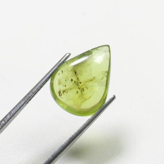 Green Peridot Cabochon: 8.00 Carat Pear-Shaped Gemstone