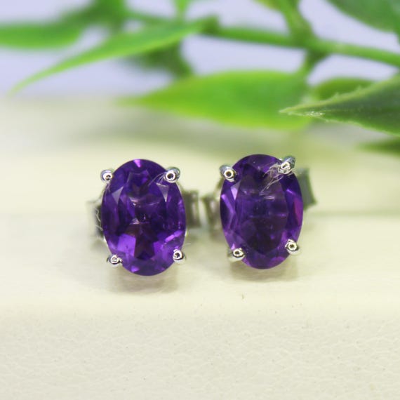 Natural Purple Amethyst Vintage Studs With 925 Sterling 1.50 Grams February Birthstone