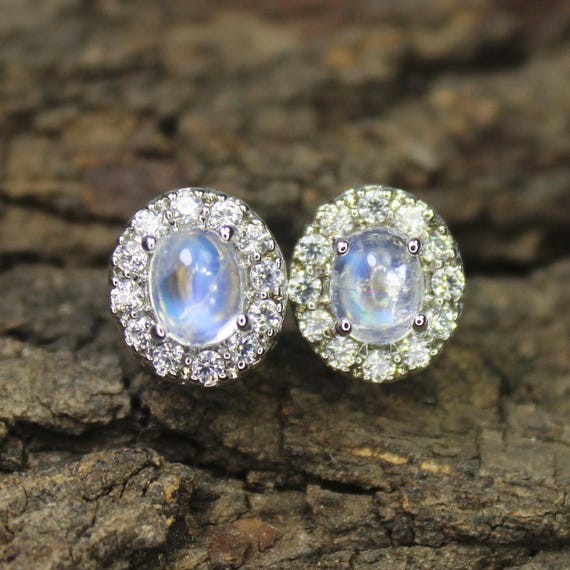 Natural White Rainbow Moonstone Vintage Studs With 925 Sterling 2.00 Grams June Birthstone