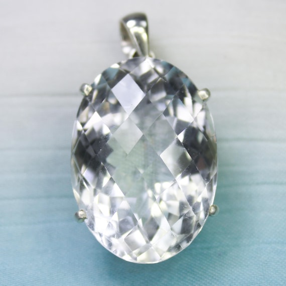 Natural White Crystal Sterling Silver Pendant Necklace - April Birthstone