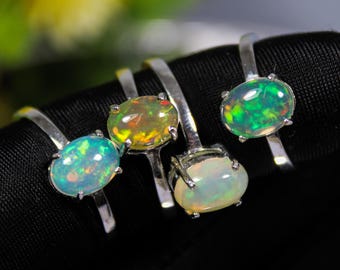 Natural Ethiopian Opal Ring: .925 Sterling Silver Oval Gemstone